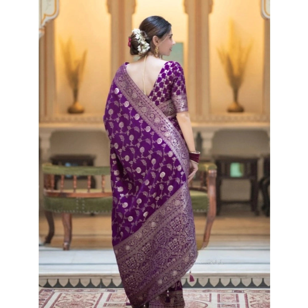 Women's Silk Printed Saree With Unstitched Blouse 5.5Mtr (Purple)