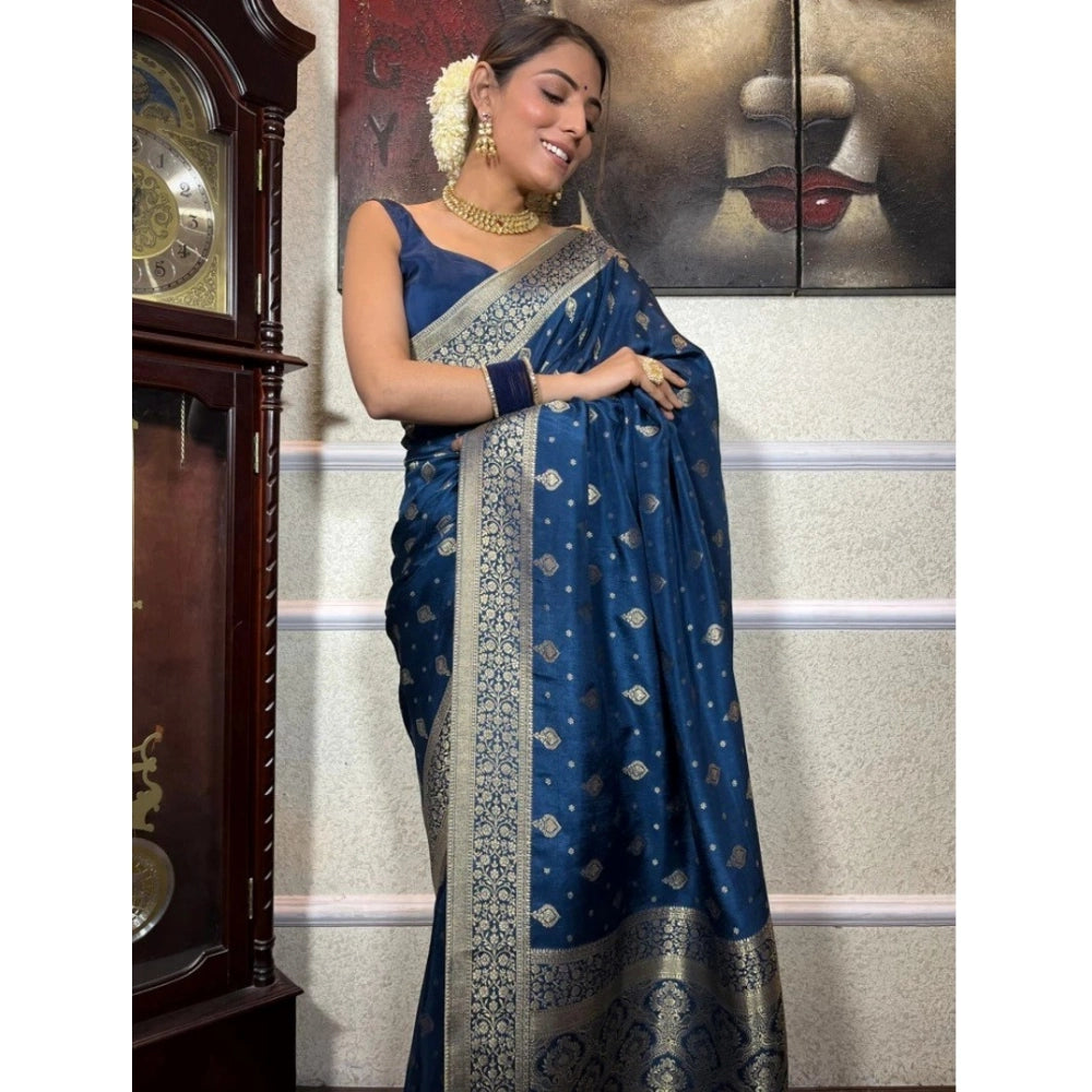 Women's Silk Printed Saree With Unstitched Blouse 5.5Mtr (Rama)
