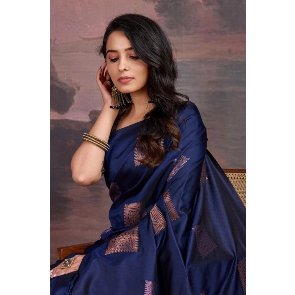 Women's Silk Printed Saree With Unstitched Blouse 5.5Mtr (Navy Blue)