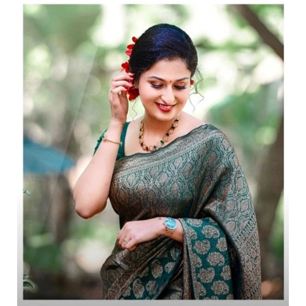 Women's Silk Printed Saree With Unstitched Blouse 5.5Mtr (Green)