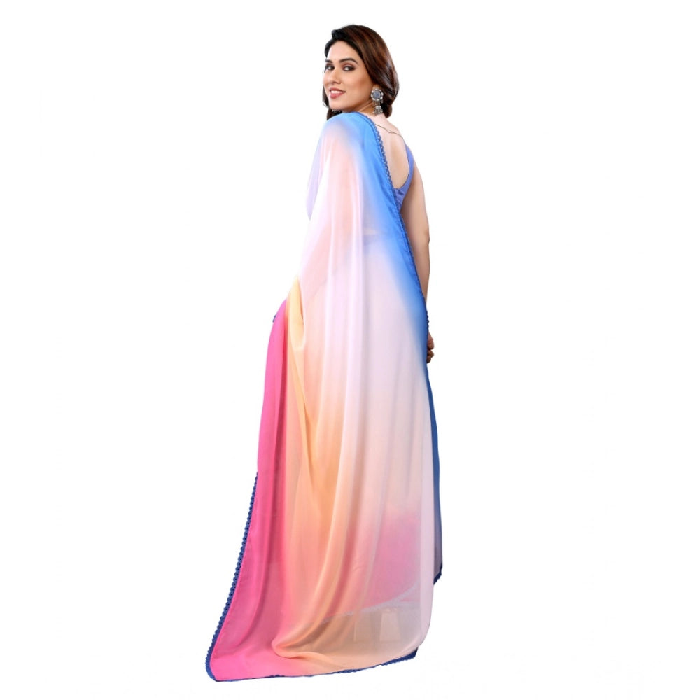 Women's Small Lace Georgette Solid Ready-to-Wear Saree With Unstitched Blouse 5.5 Mtr (Multicolor)