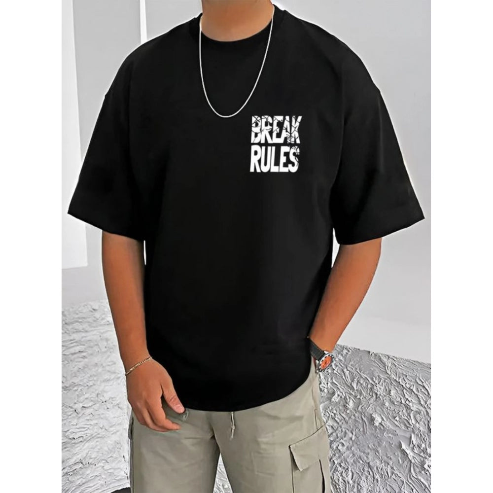 HamariDookan Men's Casual Cotton Blend Printed Round Neck Half Sleeve T-Shirt (Black)