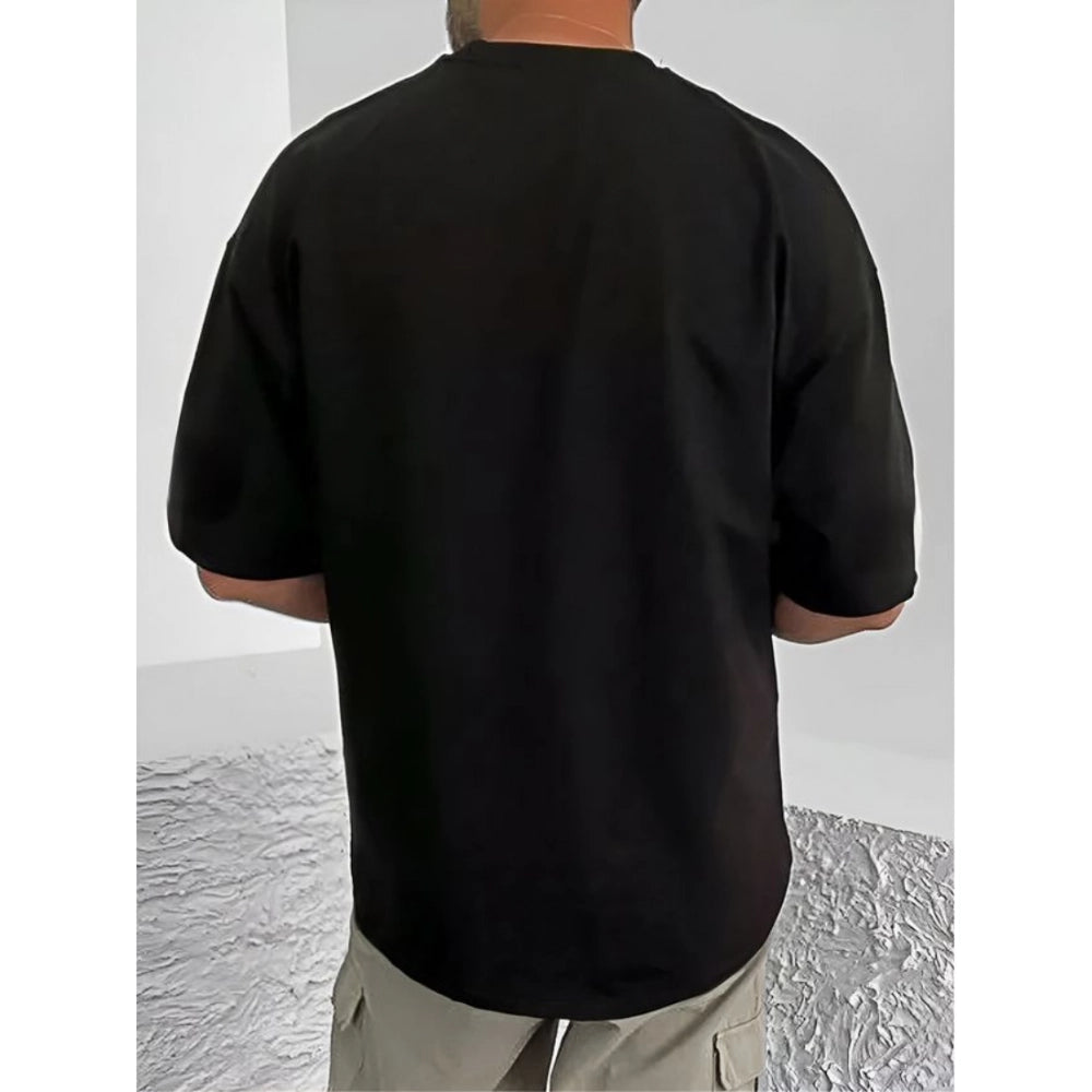 HamariDookan Men's Casual Cotton Blend Printed Round Neck Half Sleeve T-Shirt (Black)