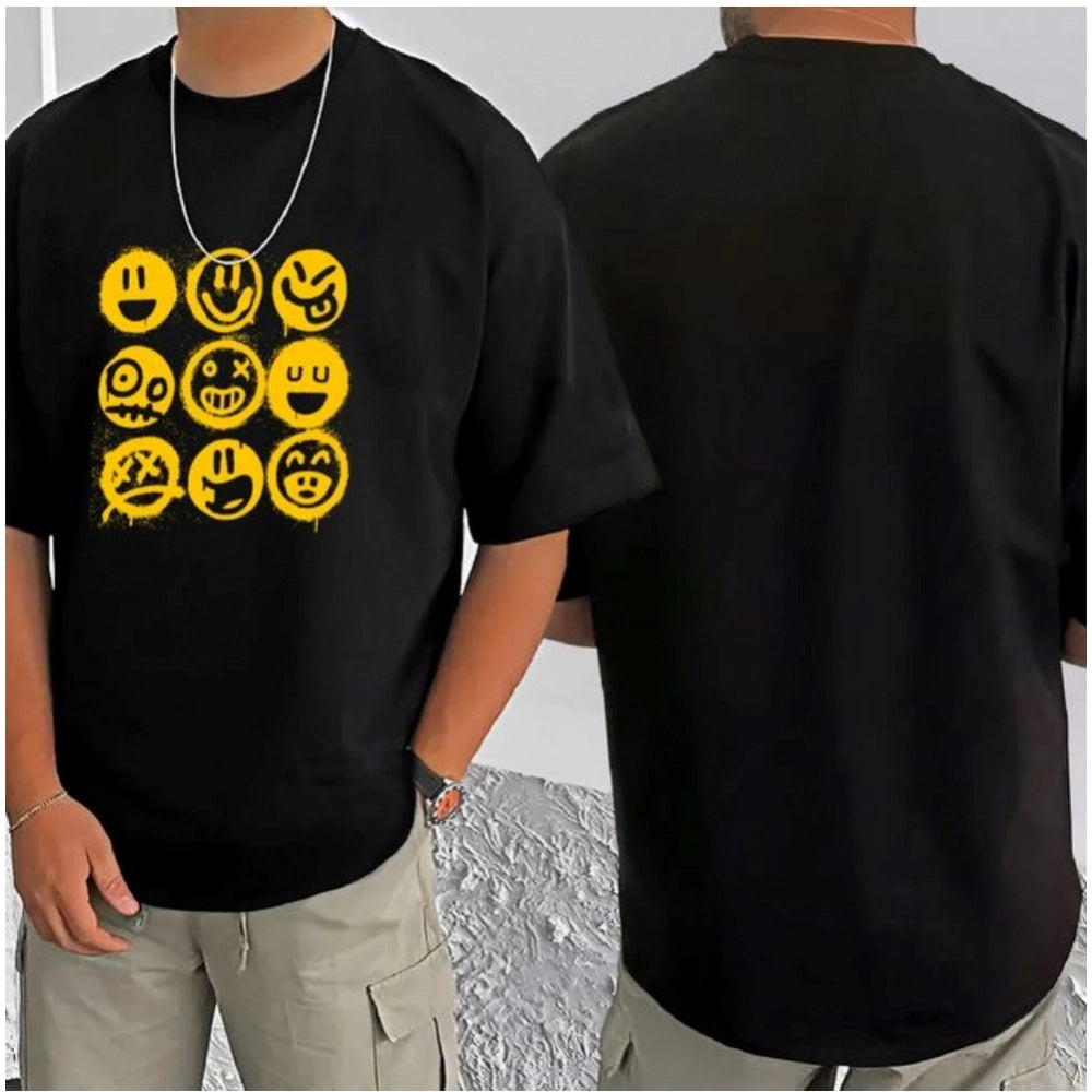 HamariDookan Men's Casual Cotton Blend Printed Round Neck Half Sleeve T-Shirt (Black)
