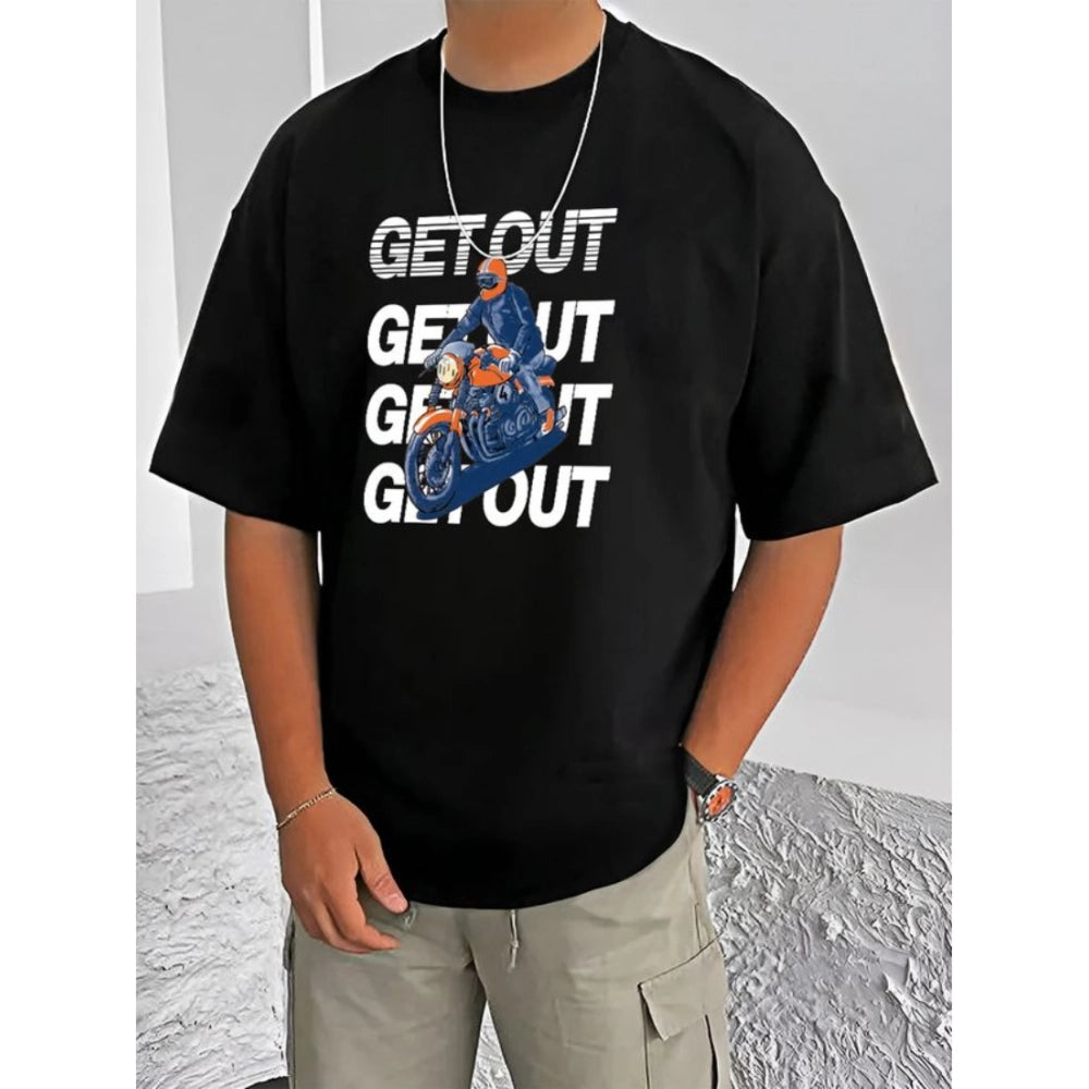 HamariDookan Men's Casual Cotton Blend Printed Round Neck Half Sleeve T-Shirt (Black)