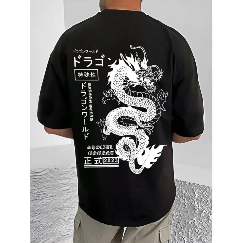 HamariDookan Men's Casual Cotton Blend Printed Round Neck Half Sleeve T-Shirt (Black)