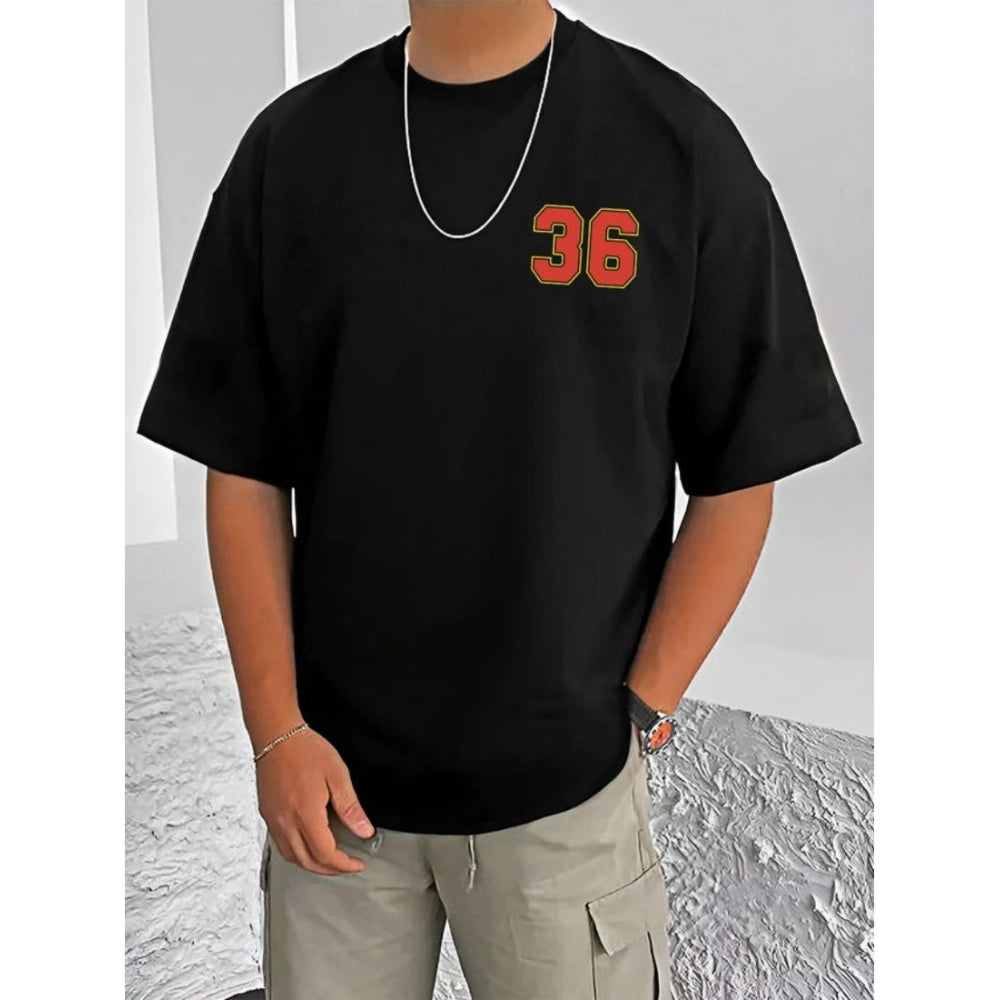 HamariDookan Men's Casual Cotton Blend Printed Round Neck Half Sleeve T-Shirt (Black)