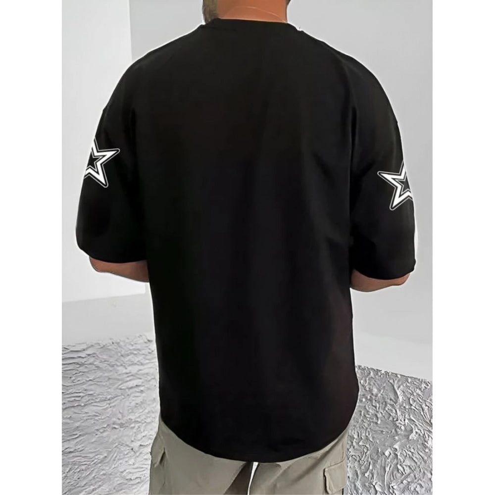 HamariDookan Men's Casual Cotton Blend Printed Round Neck Half Sleeve T-Shirt (Black)