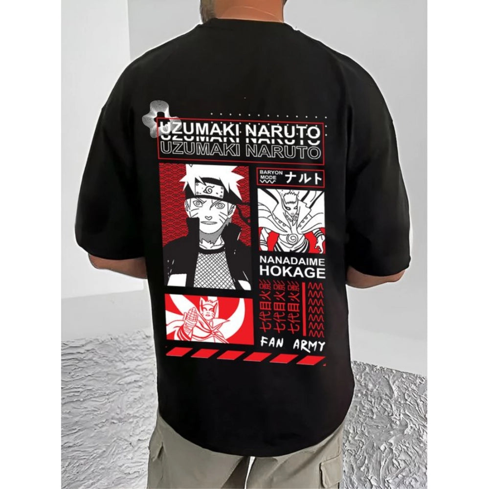 HamariDookan Men's Casual Cotton Blend Printed Round Neck Half Sleeve T-Shirt (Black)