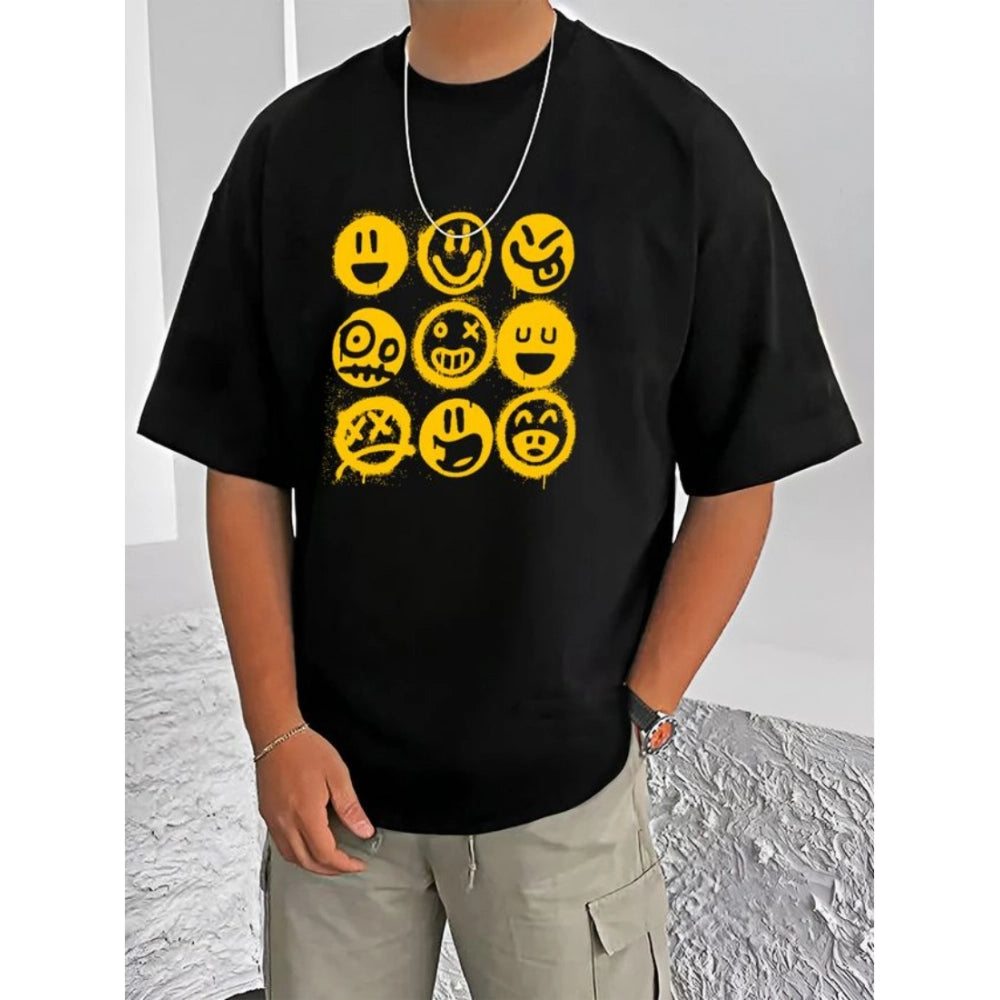 HamariDookan Men's Casual Cotton Blend Printed Round Neck Half Sleeve T-Shirt (Black)