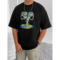 HamariDookan Men's Casual Cotton Blend Printed Round Neck Half Sleeve T-Shirt (Black)