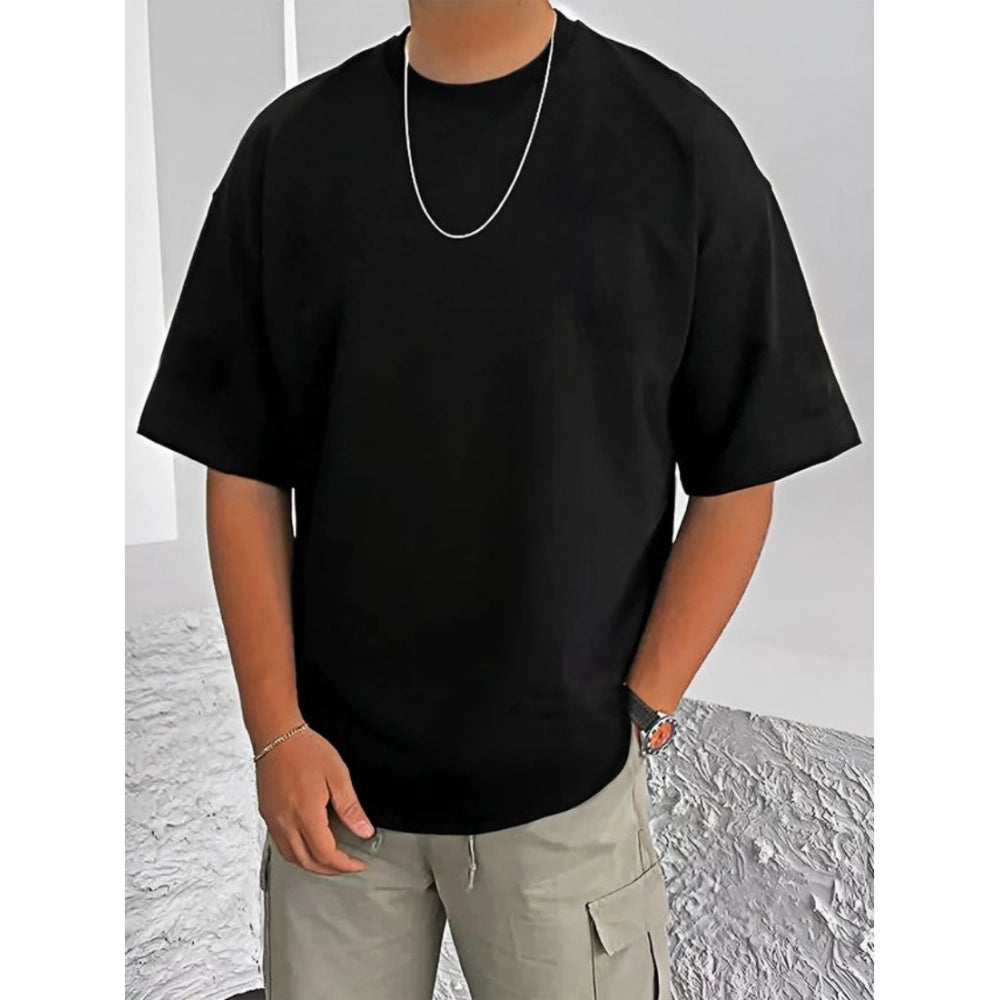 HamariDookan Men's Casual Cotton Blend Printed Round Neck Half Sleeve T-Shirt (Black)