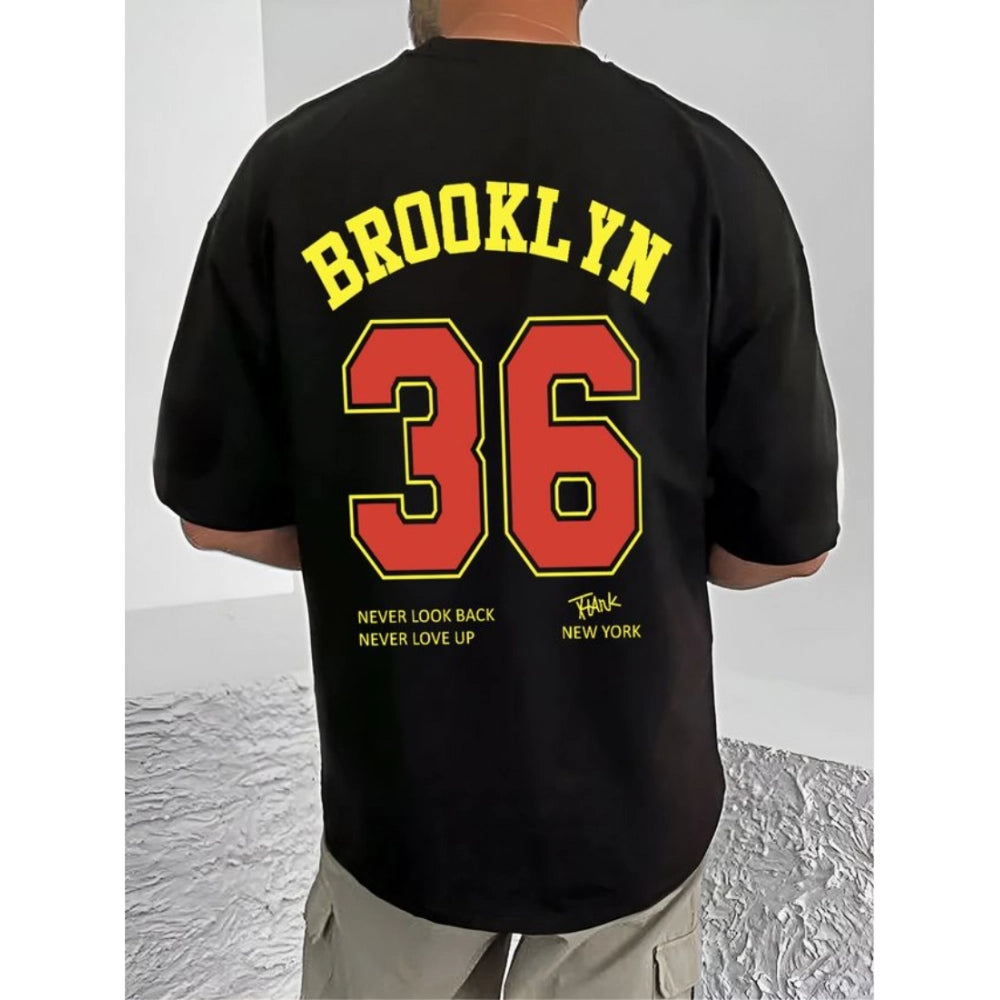 HamariDookan Men's Casual Cotton Blend Printed Round Neck Half Sleeve T-Shirt (Black)