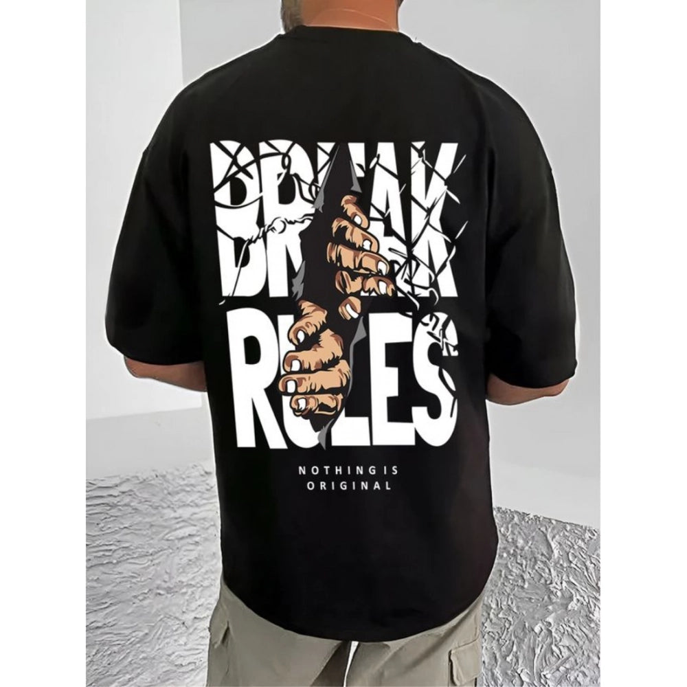 HamariDookan Men's Casual Cotton Blend Printed Round Neck Half Sleeve T-Shirt (Black)