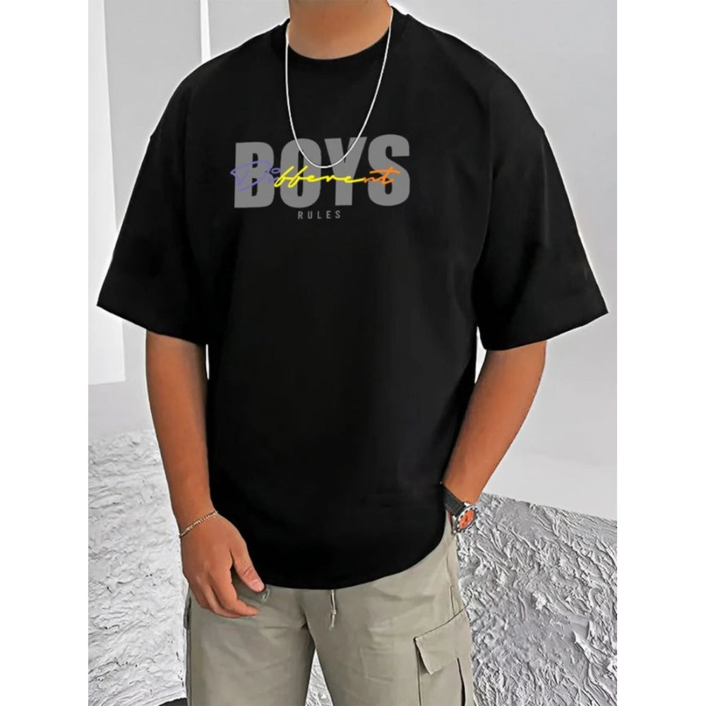 HamariDookan Men's Casual Cotton Blend Printed Round Neck Half Sleeve T-Shirt (Black)