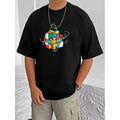 HamariDookan Men's Casual Cotton Blend Printed Round Neck Half Sleeve T-Shirt (Black)