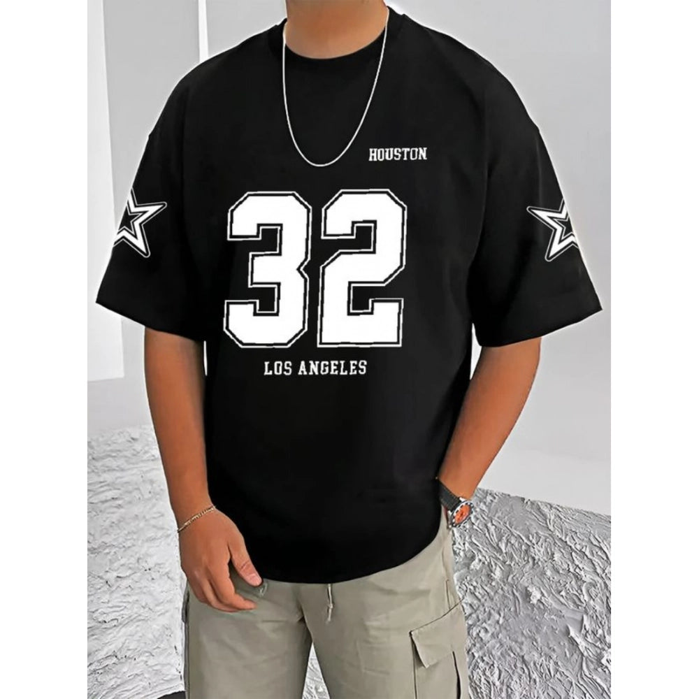 HamariDookan Men's Casual Cotton Blend Printed Round Neck Half Sleeve T-Shirt (Black)