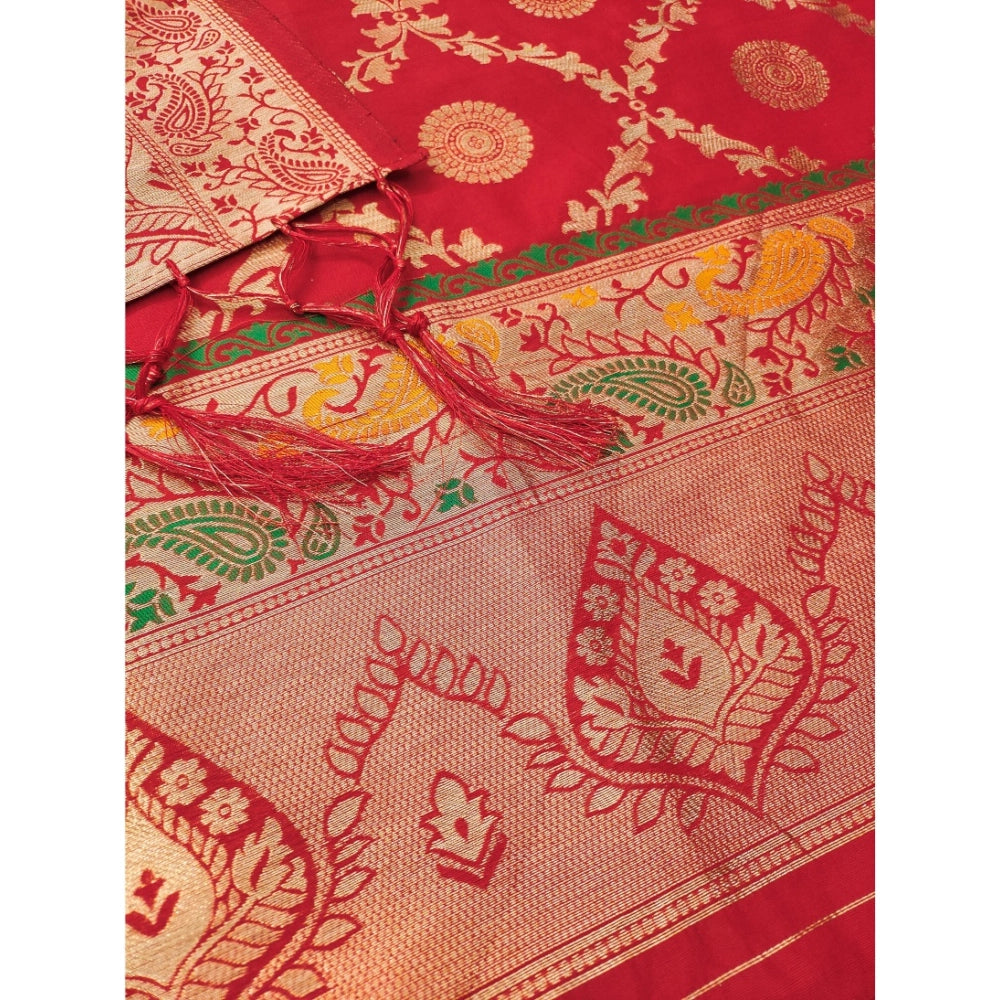 HD Women's Banarasi Silk Printed Unstitched Salwar Suit Material With Dupatta (Red, 3Mtrs)