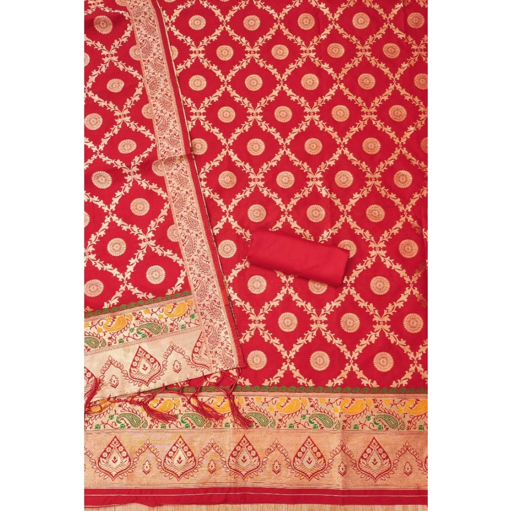 HD Women's Banarasi Silk Printed Unstitched Salwar Suit Material With Dupatta (Red, 3Mtrs)