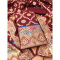HD Women's Banarasi Silk Printed Unstitched Salwar Suit Material With Dupatta (Maroon, 3Mtrs)