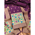 HD Women's Banarasi Silk Printed Unstitched Salwar Suit Material With Dupatta (Wine, 3Mtrs)