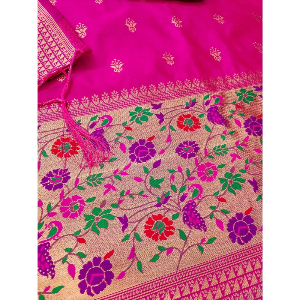 HD Women's Banarasi Silk Printed Unstitched Salwar Suit Material With Dupatta (Pink, 3Mtrs)