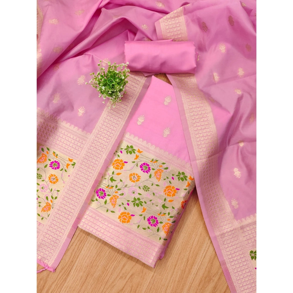 HD Women's Banarasi Silk Printed Unstitched Salwar Suit Material With Dupatta (Light Pink, 3Mtrs)
