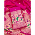 HD Women's Banarasi Silk Printed Unstitched Salwar Suit Material With Dupatta (Pink, 3Mtrs)