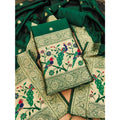 HD Women's Banarasi Silk Printed Unstitched Salwar Suit Material With Dupatta (Bottle Green, 3Mtrs)