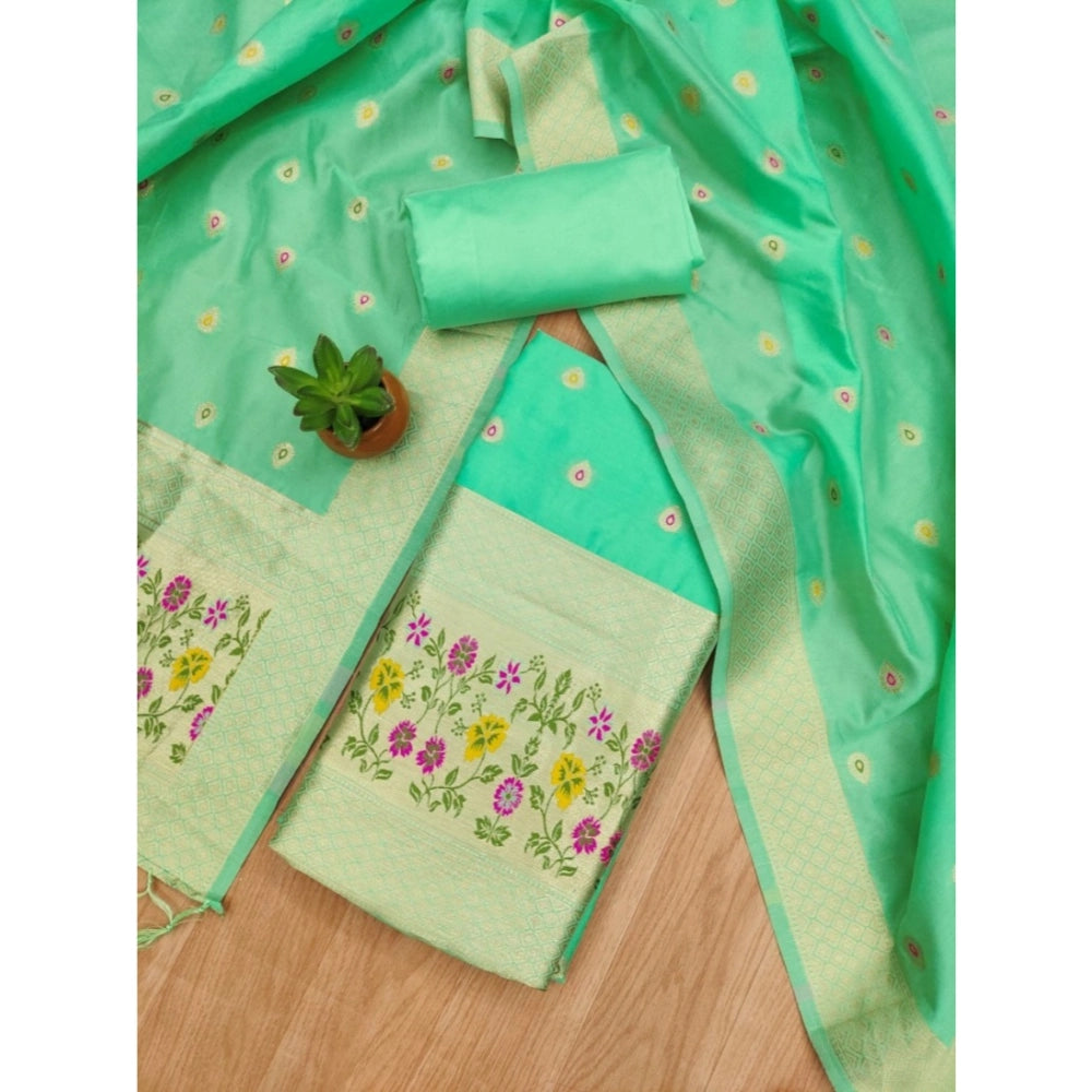 HD Women's Banarasi Silk Printed Unstitched Salwar Suit Material With Dupatta (Sea Green, 3Mtrs)