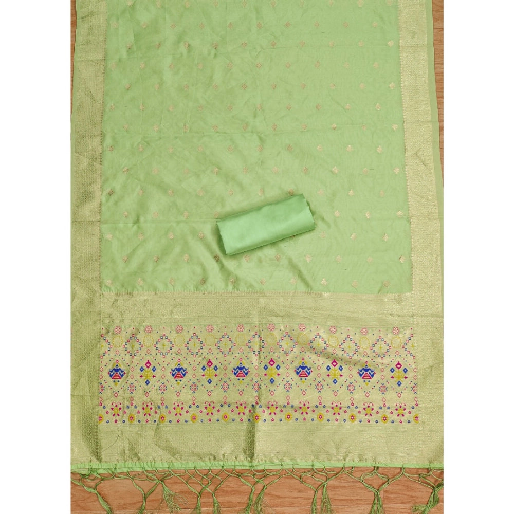 HD Women's Banarasi Silk Printed Unstitched Salwar Suit Material With Dupatta (Pista, 3Mtrs)