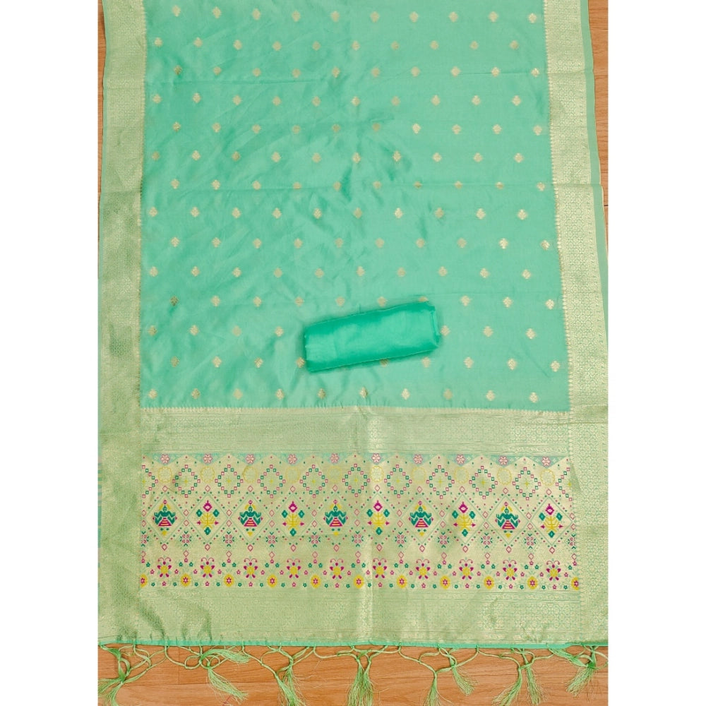 HD Women's Banarasi Silk Printed Unstitched Salwar Suit Material With Dupatta (Sea Green, 3Mtrs)