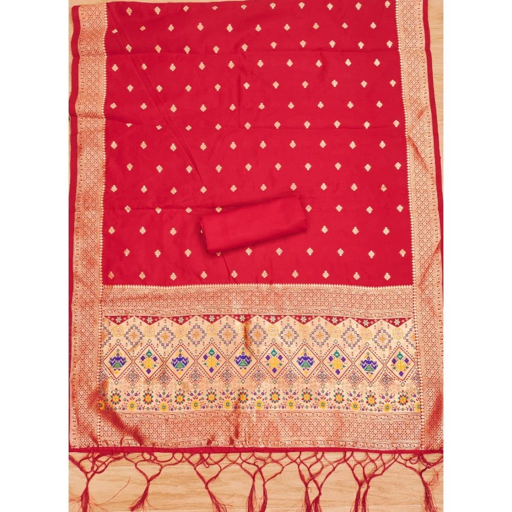 HD Women's Banarasi Silk Printed Unstitched Salwar Suit Material With Dupatta (Red, 3Mtrs)