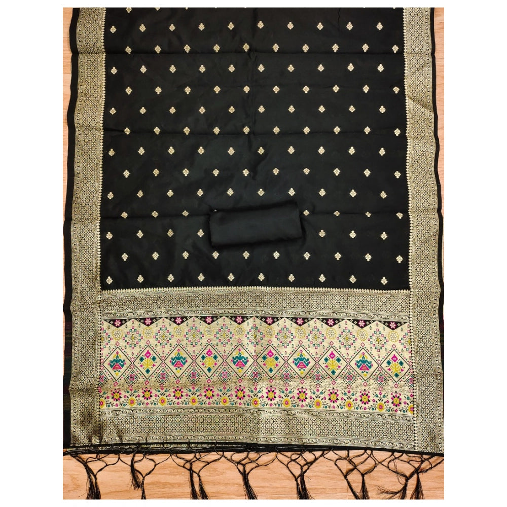 HD Women's Banarasi Silk Printed Unstitched Salwar Suit Material With Dupatta (Black, 3Mtrs)