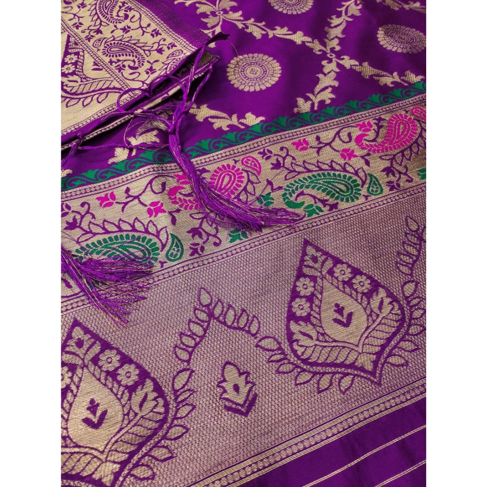 HD Women's Banarasi Silk Printed Unstitched Salwar Suit Material With Dupatta (Purple, 3Mtrs)