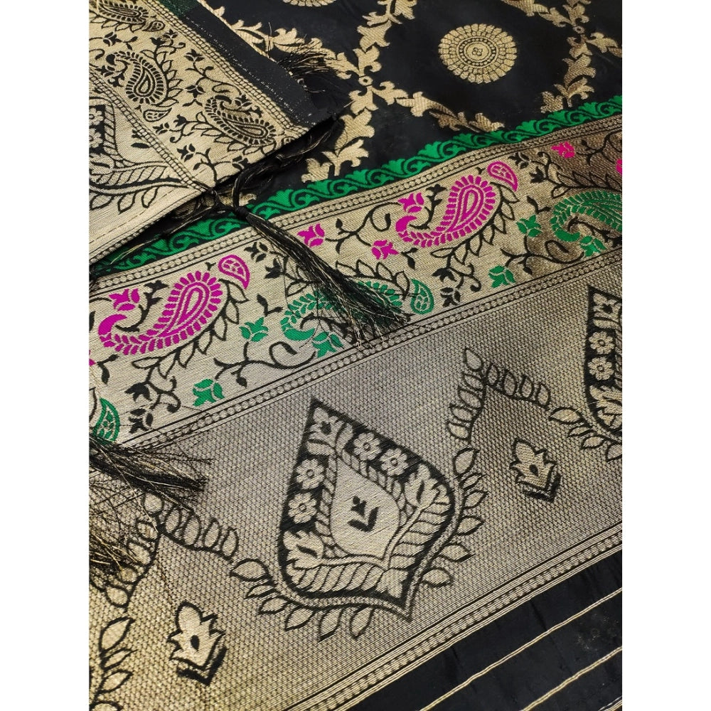 HD Women's Banarasi Silk Printed Unstitched Salwar Suit Material With Dupatta (Black, 3Mtrs)