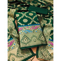 HD Women's Banarasi Silk Printed Unstitched Salwar Suit Material With Dupatta (Bottle Green, 3Mtrs)