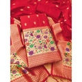 HD Women's Banarasi Silk Printed Unstitched Salwar Suit Material With Dupatta (Red, 3Mtrs)