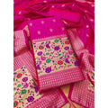HD Women's Banarasi Silk Printed Unstitched Salwar Suit Material With Dupatta (Pink, 3Mtrs)