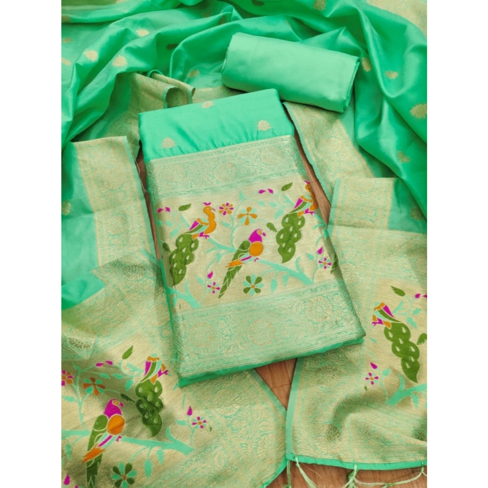 HD Women's Banarasi Silk Printed Unstitched Salwar Suit Material With Dupatta (Sea Green, 3Mtrs)