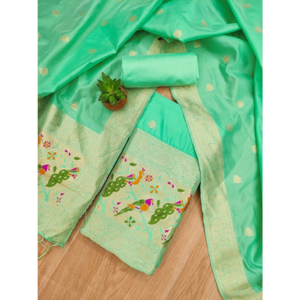 HD Women's Banarasi Silk Printed Unstitched Salwar Suit Material With Dupatta (Sea Green, 3Mtrs)