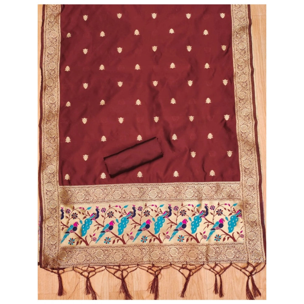 HD Women's Banarasi Silk Printed Unstitched Salwar Suit Material With Dupatta (Maroon, 3Mtrs)