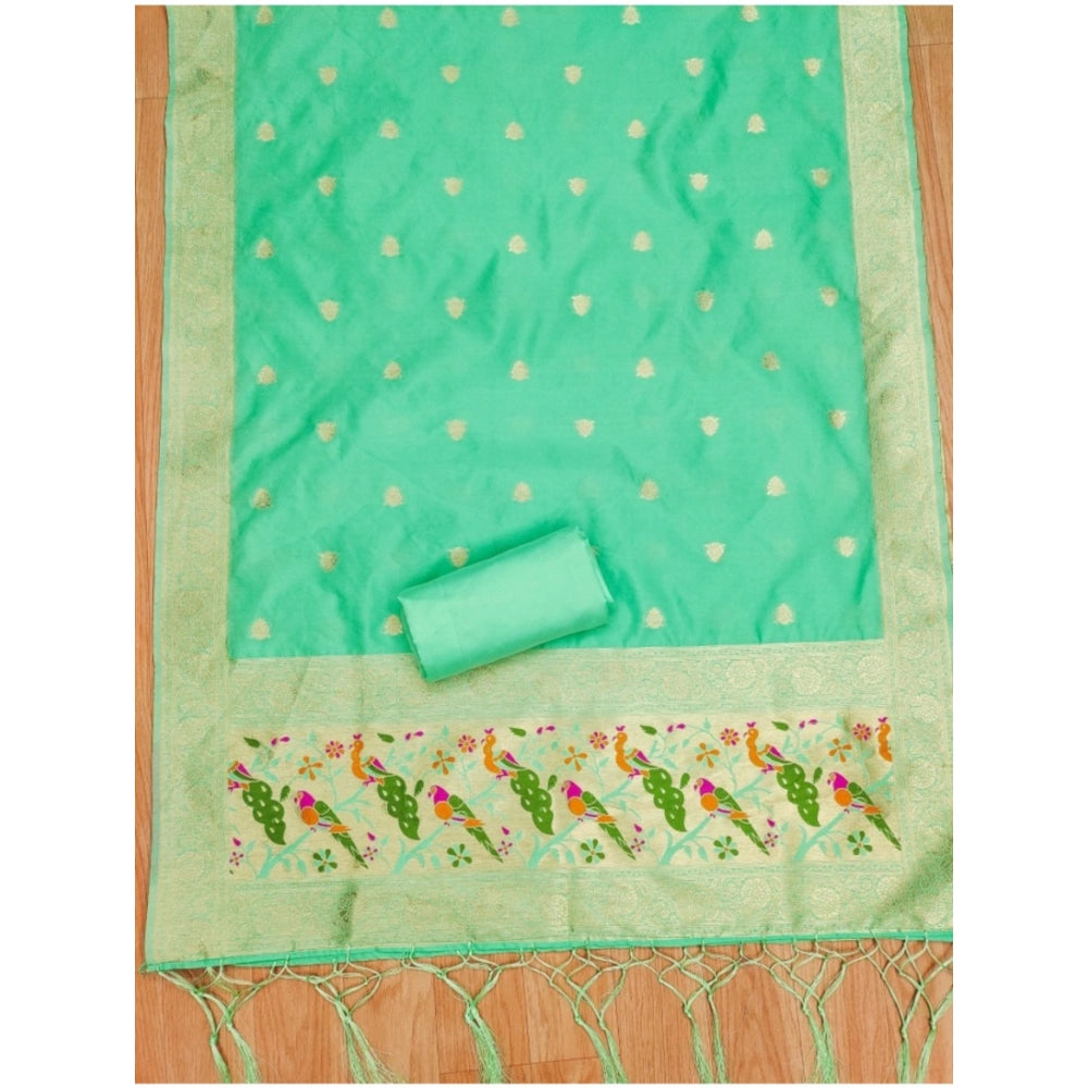 HD Women's Banarasi Silk Printed Unstitched Salwar Suit Material With Dupatta (Sea Green, 3Mtrs)