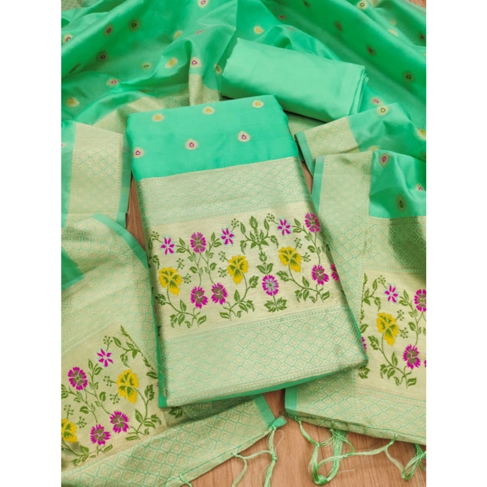 HD Women's Banarasi Silk Printed Unstitched Salwar Suit Material With Dupatta (Sea Green, 3Mtrs)