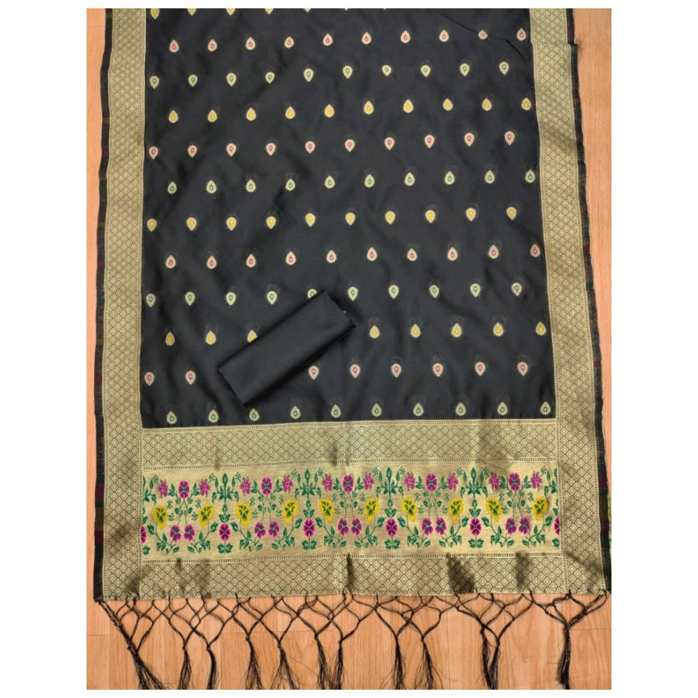 HD Women's Banarasi Silk Printed Unstitched Salwar Suit Material With Dupatta (Black, 3Mtrs)
