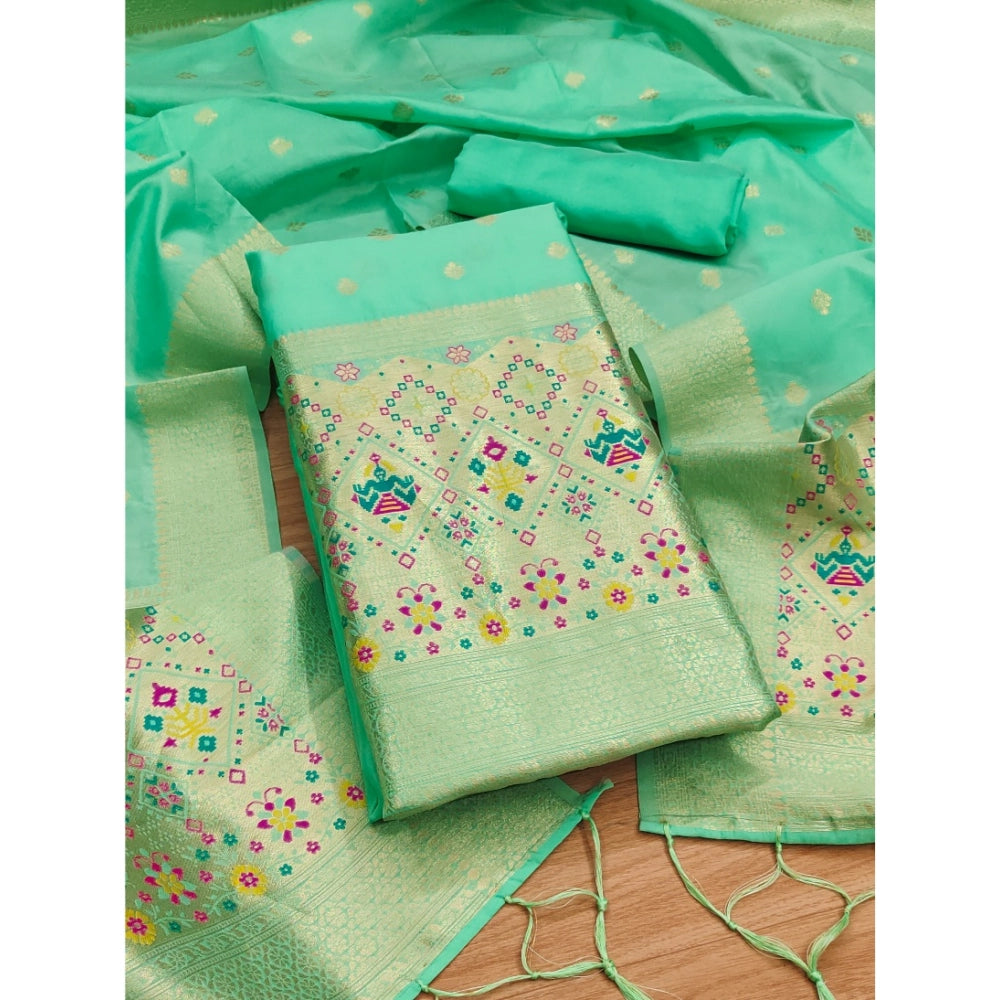 HD Women's Banarasi Silk Printed Unstitched Salwar Suit Material With Dupatta (Sea Green, 3Mtrs)
