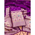 HD Women's Banarasi Silk Printed Unstitched Salwar Suit Material With Dupatta (Purple, 3Mtrs)