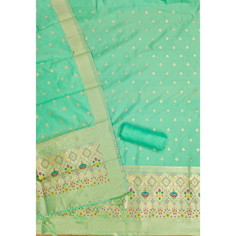 HD Women's Banarasi Silk Printed Unstitched Salwar Suit Material With Dupatta (Sea Green, 3Mtrs)