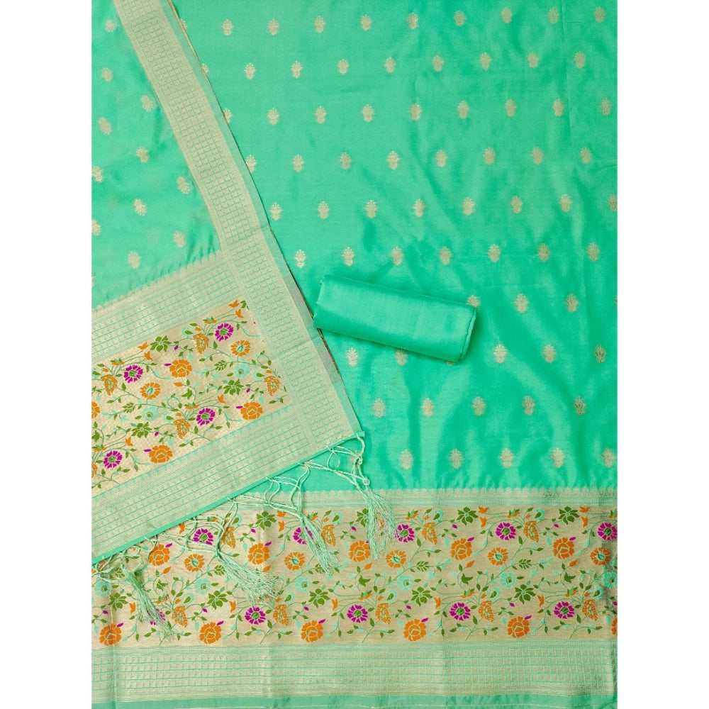 HD Women's Banarasi Silk Printed Unstitched Salwar Suit Material With Dupatta (Sea Green, 3Mtrs)