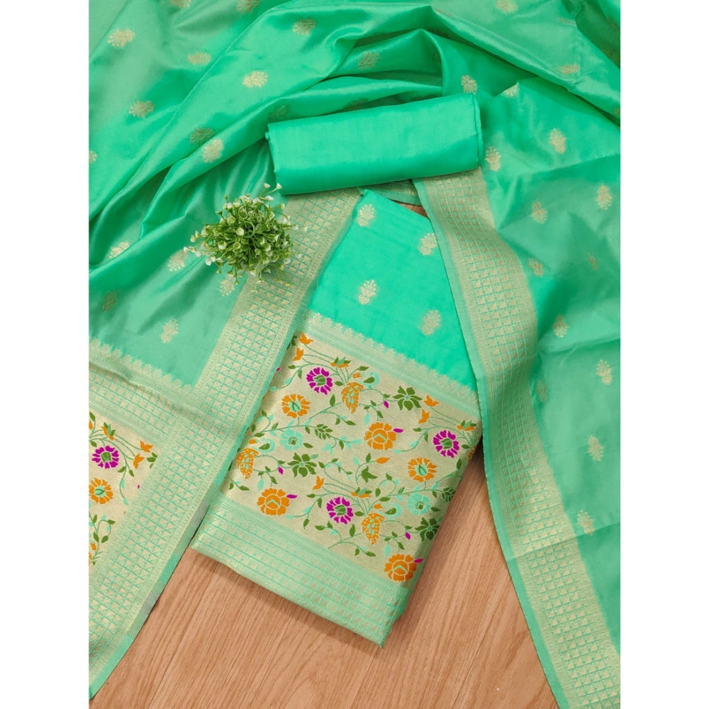 HD Women's Banarasi Silk Printed Unstitched Salwar Suit Material With Dupatta (Sea Green, 3Mtrs)